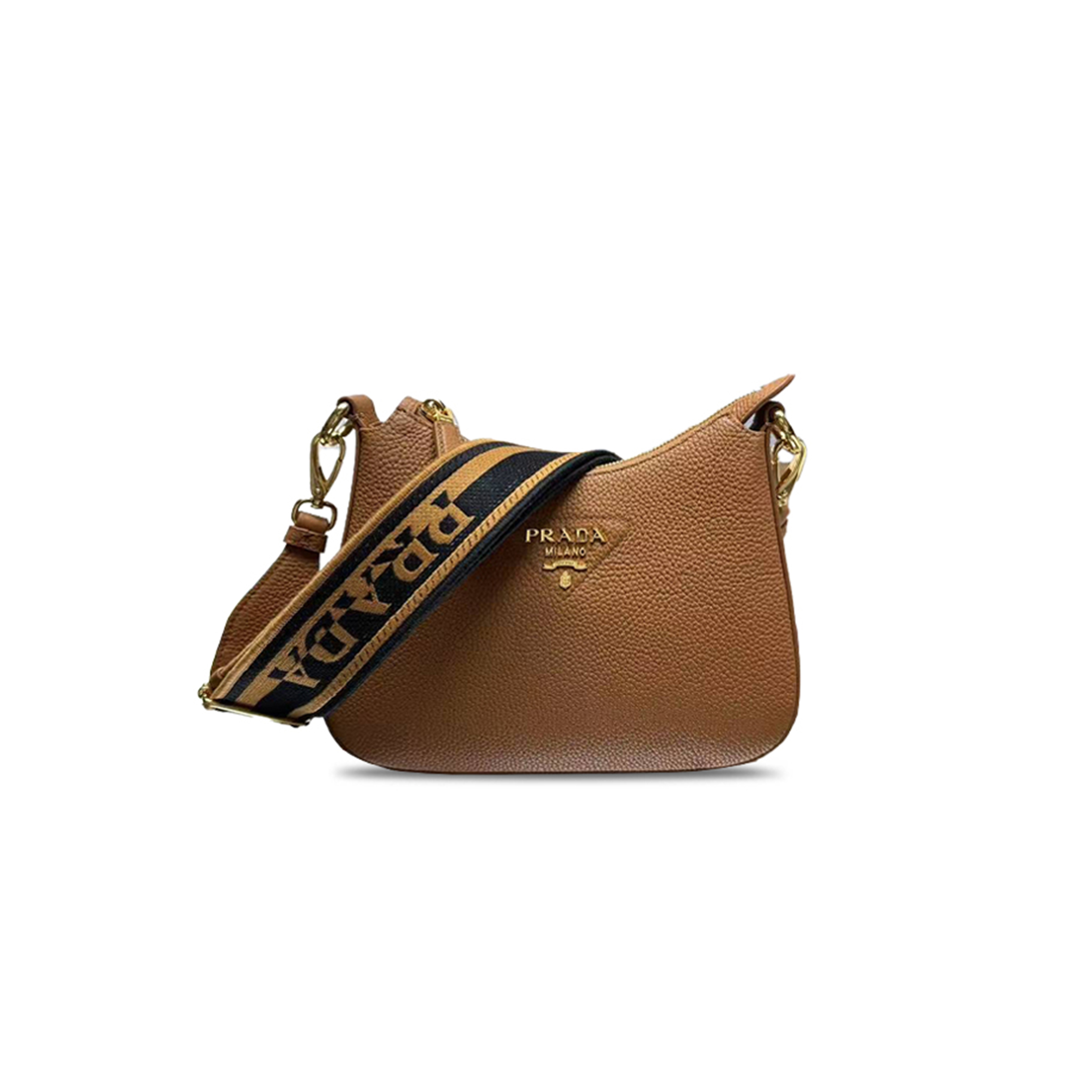 Pra*a vitello daino soft small zippered messenger hobo caramel 1bh193 (24*18*6cm)